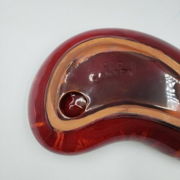 CCC Canada Pottery Red Orange Kidney Candy Trinket Dish - Picture 7 of 13